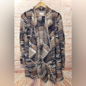 Lucky Brand | Earth Tone Aztec Textured Drape Front Cardigan